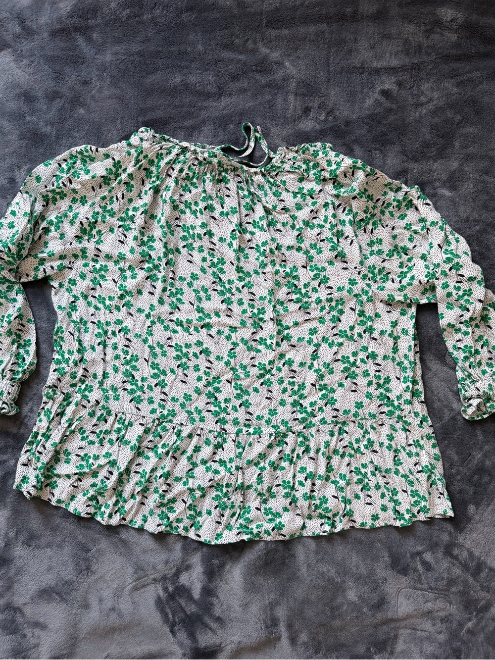 LOFT Clover Floral Ruffle Women's Blouse Green White Long Sleeve Size Large. - Picture 6 of 10